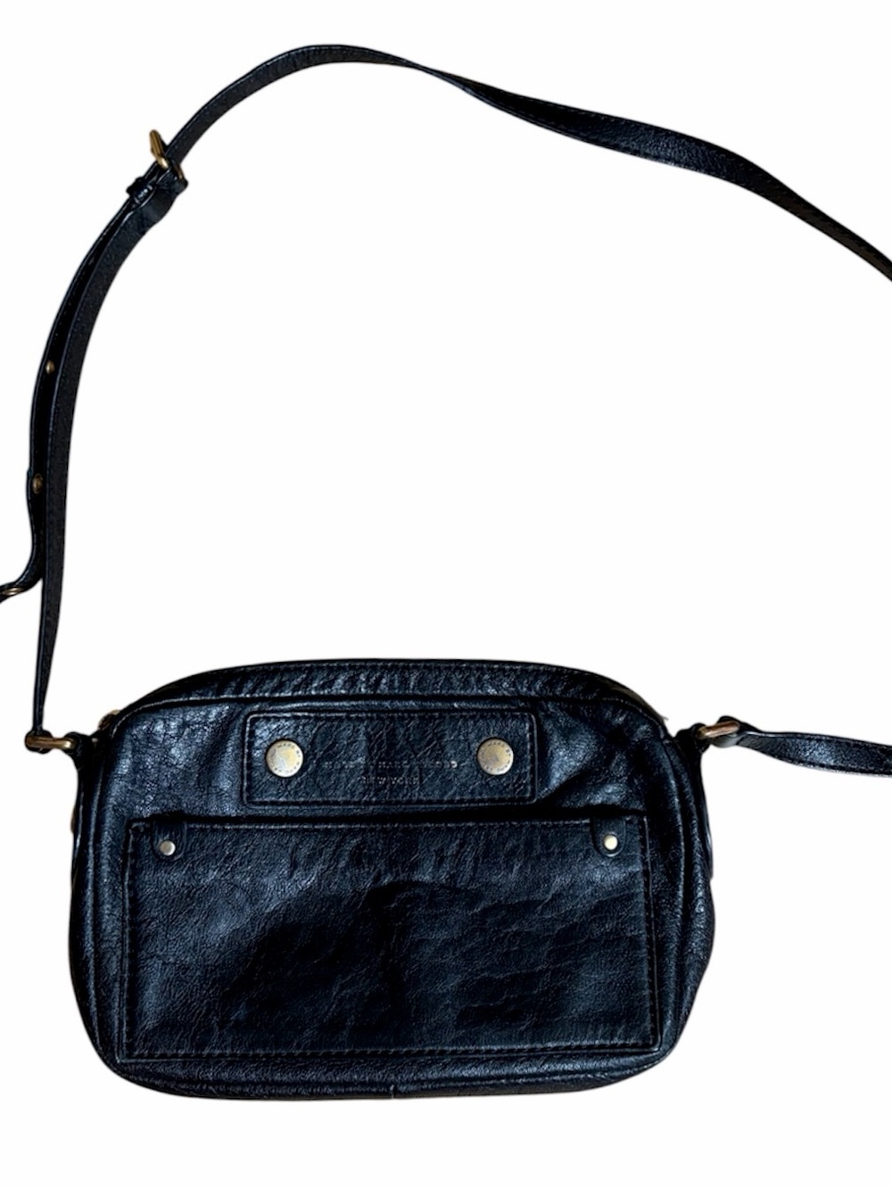 Marc By Marc Jacobs Black Pebbled Leather Crossbody Camera Bag Purse Gold Accent